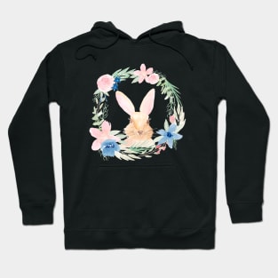 Watercolor Bunny Rabbit in a Floral wreath Hoodie